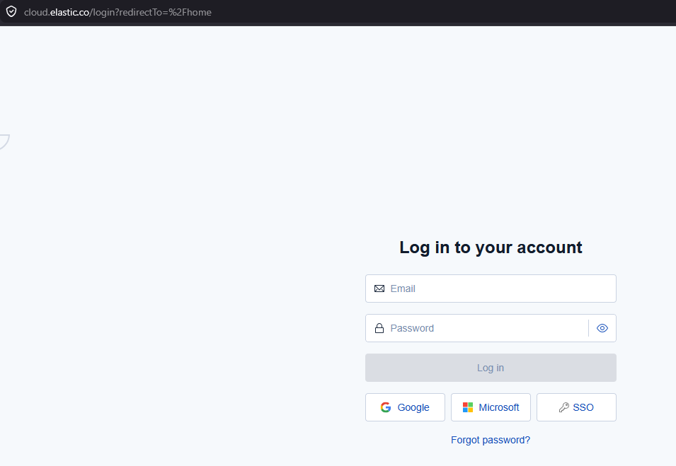 Pantalla de registro en Elastic Cloud