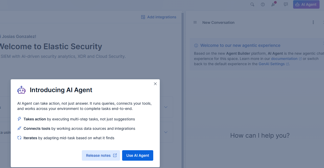 Botón AI Agent en el dashboard de Elastic