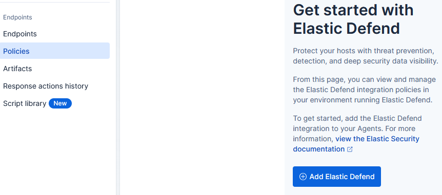 Sección Endpoint Policies — activar Elastic Defend