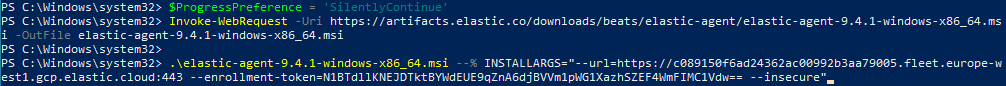 Copiando el comando de instalación línea por línea