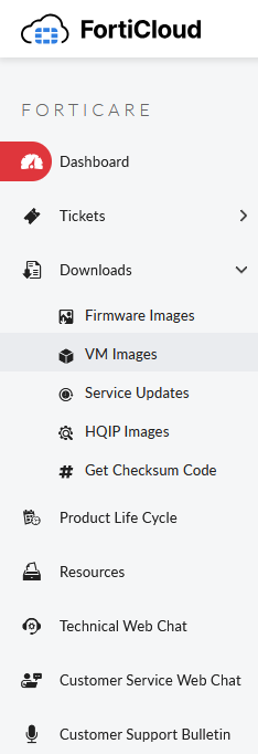 Sección de descargas VM Images