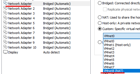 Modificación del adaptador de red a NAT