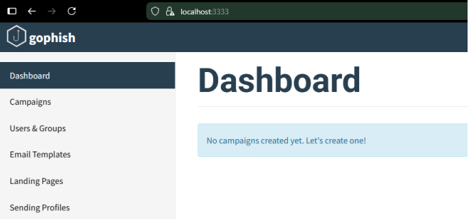 Dashboard principal de Gophish