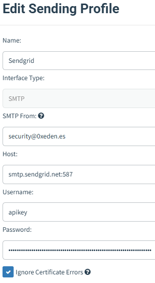 Configuración del Sending Profile en Gophish